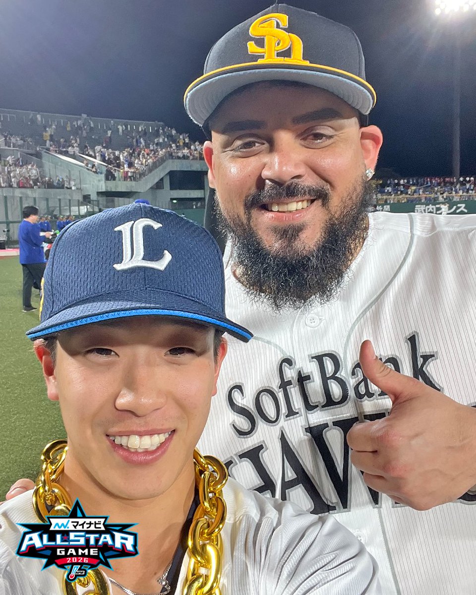 lions_official's tweet photo. #滝澤夏央 選手といっしょ！☺️

#太田椋 選手
#オスナ 投手
#レオ

#seibulions  #Bs2026 #sbhawks #オールスター https://t.co/vsNX3bAO37