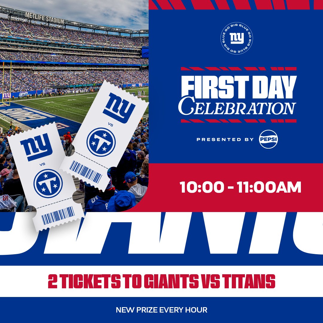 Giants's tweet photo. Ticket drop time ⏰

Enter for a chance to win two tickets to Giants vs. Titans

➡️: https://t.co/QIMumqVgEm https://t.co/Xw3pHOhQSf