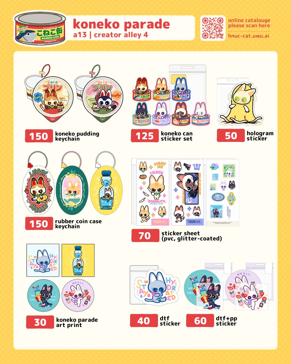 hanauchuu's tweet photo. ♡ ↻ merch catalouge: A13 koneko parade 🐈🐈‍⬛🐈
#CreatorAlley4 

🌷QR/เงินสดรบกวนเตรียมให้พอดี
🍩sign/gift OK!

🎁มีรอบไปรษณีย์หลังจบงาน

ถึงไม่มีของใหม่แต่อยากเจอทุกคนเลยค่ะ แล้วเจอกันนะคะ! https://t.co/LUP1QSHv6f