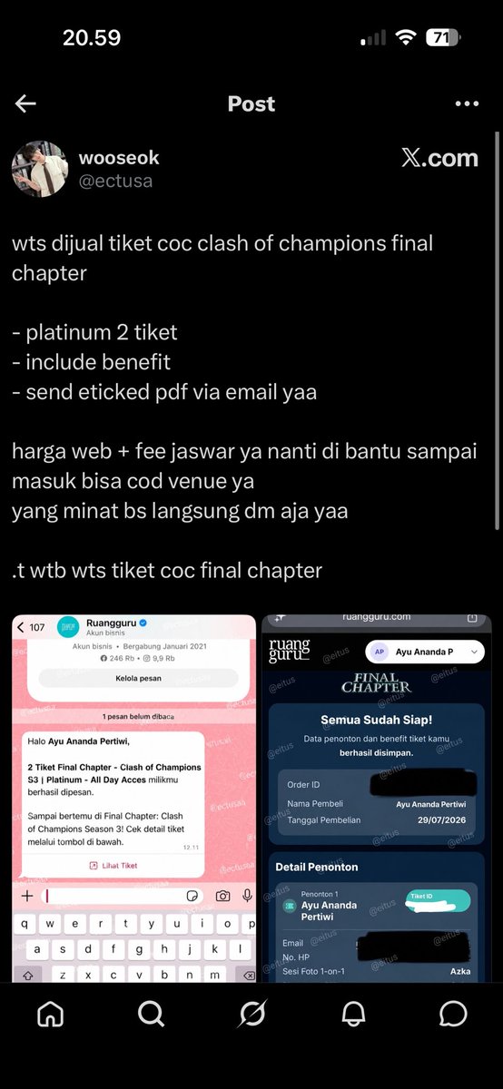 sxtsupremacy's tweet photo. PLIS JANGAN BELI DI USER ECTUSA DIA PAKE PROOF AKUUU, 1 JAM YG LALU MSH NGETWEET NYARI MANGSAAAAAA, AKU UDH DI BLOCK JD GABISA REPLY DAN GATAU TWEETNYA KL GA CARI PAKE KEYWORD WTS COC

tag. wts coc finchap final chapter scam https://t.co/a37qXJmcdx