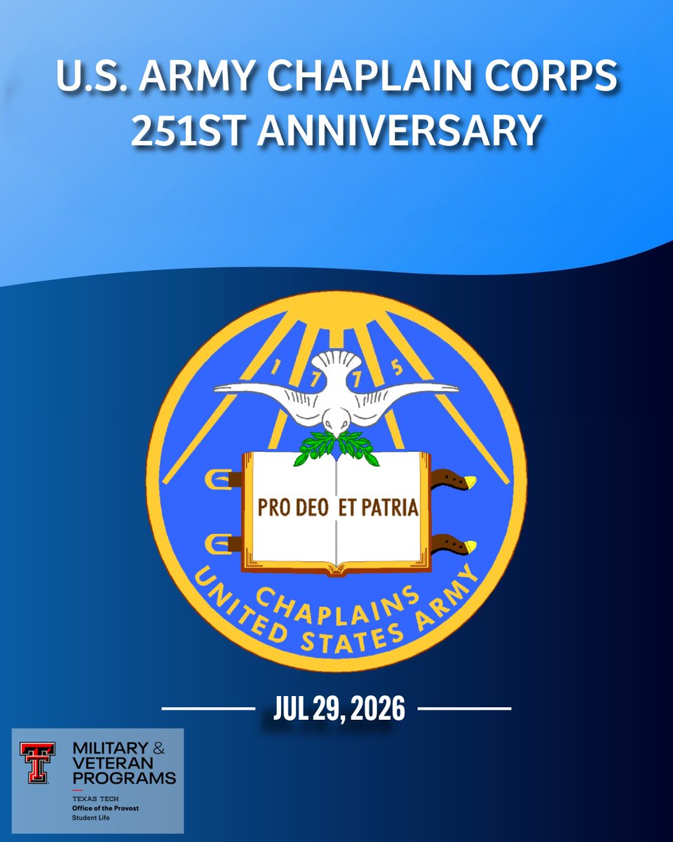 redcowboy13's tweet photo. Honoring 251 years of service

TTU MVP proudly observes the U.S. Army Chaplain Corps' 251st anniversary. Celebrating their unwavering dedication to faith and country—pro deo et patria. 🎖️

#ArmyChaplainCorps #ServiceAndFaith #TTUMVP https://t.co/zVlJC4HpBG