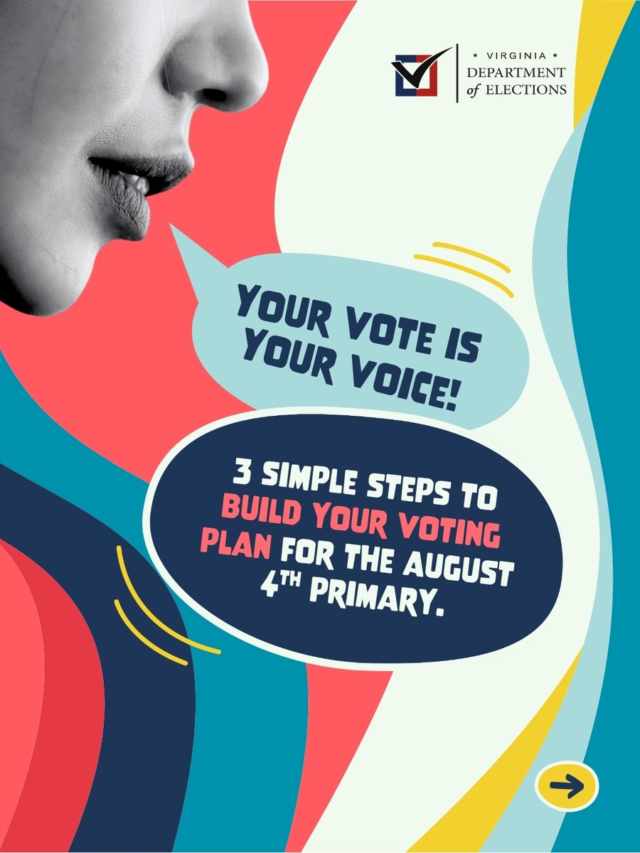vaELECT's tweet photo. A little planning goes a long way!

By following these three simple steps, you can ensure a smooth and stress-free experience at the polls. Don’t forget you can also vote early through August 1.

Start your plan at https://t.co/Z4PThNmbjG.

#VirginiaVotes #AugustPrimary https://t.co/MZgXEspyna