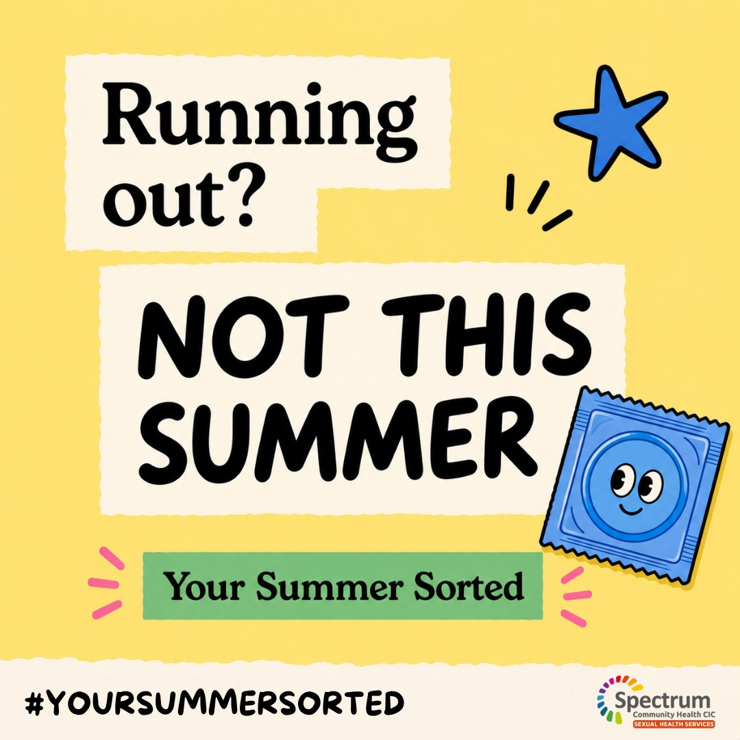 spectrumcicsh's tweet photo. ☀️ Running out? NOT THIS SUMMER. 😎
Don't get caught out this summer. Stock up on free condoms through our C-Card scheme and enjoy a summer that's sorted.
Stay safe. Have fun. ❤️
>>> https://t.co/Gp6fReYcNs
#YourSummerSorted #SexualHealth #CCard #SafeSummer https://t.co/1C7jtlmxqJ