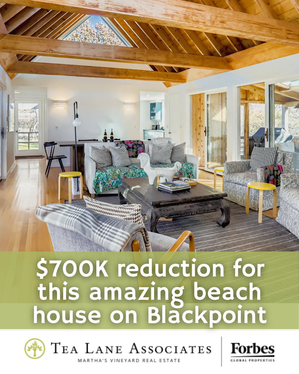TeaLaneMV's tweet photo. SIGNIFICANT PRICE ADJUSTMENT — $700K REDUCTION

Now offered at $3,950,000, 7 Black Point Road offers 5.5 acres, a charming four-bedroom beach house, versatile barn, expansive grounds, and ownership at Black Point Beach.

https://t.co/5a3L3aXjhC https://t.co/1Ce9gBCP3V