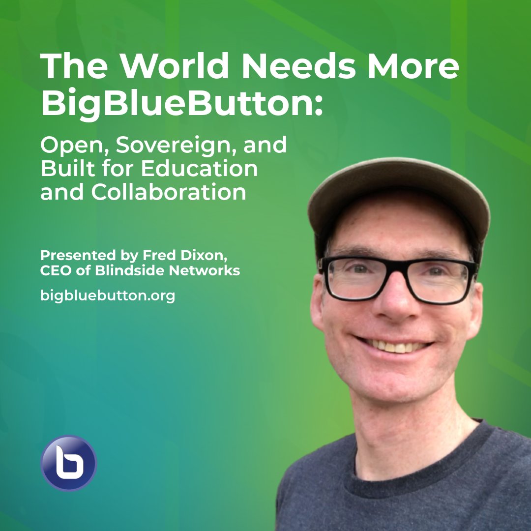 bigbluebutton's tweet photo. What does an effective virtual classroom session actually look like?

BigBlueButton co-founder Fred Dixon opens BigBlueButton World 2026 with the keynote "The World Needs More BigBlueButton: Open, Sovereign, and Built for Education and Collaboration."

Effective learning isn't about adding more AI to the classroom. It comes from authentic engagement between learner and educator. Humans learn best from humans. In this keynote, Fred looks at how learning theory has shaped BigBlueButton's design from the beginning, where the project is headed next, and why an open-source virtual classroom matters for institutions and governments that need secure, sovereign collaboration at scale.

Watch the full keynote 🔗 https://t.co/mQ7wklyVhx

#BigBlueButton #BBBWorld2026 #EdTech #OpenSource #VirtualClassroom