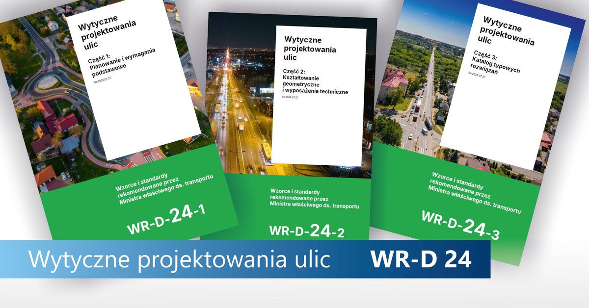 ibdim_'s tweet photo. 🚧 Nowe „Wytyczne projektowania ulic” z rekomendacją Ministra Infrastruktury 🏙️

27 lipca 2026 r. Minister Infrastruktury zarekomendował do stosowania trzy części nowych „Wytycznych projektowania ulic” (WR-D-24):
📘 WR-D-24-1 - Planowanie i wymagania podstawowe,
📘 WR-D-24-2 - Kształtowanie geometryczne i wyposażenie techniczne,
📘 WR-D-24-3 - Katalog typowych rozwiązań.

📚 Dokumenty zostały opublikowane na stronie @MI_GOV_PL  i są dostępne w zakładce poświęconej wytycznym WR-D.
🔗 https://t.co/qRCdfL7kor

#MinisterstwoInfrastruktury #WytyczneProjektowaniaUlic #WRD24 #Infrastruktura #Drogi #InżynieriaDrogowa #ProjektowanieUlic #Budownictwo
