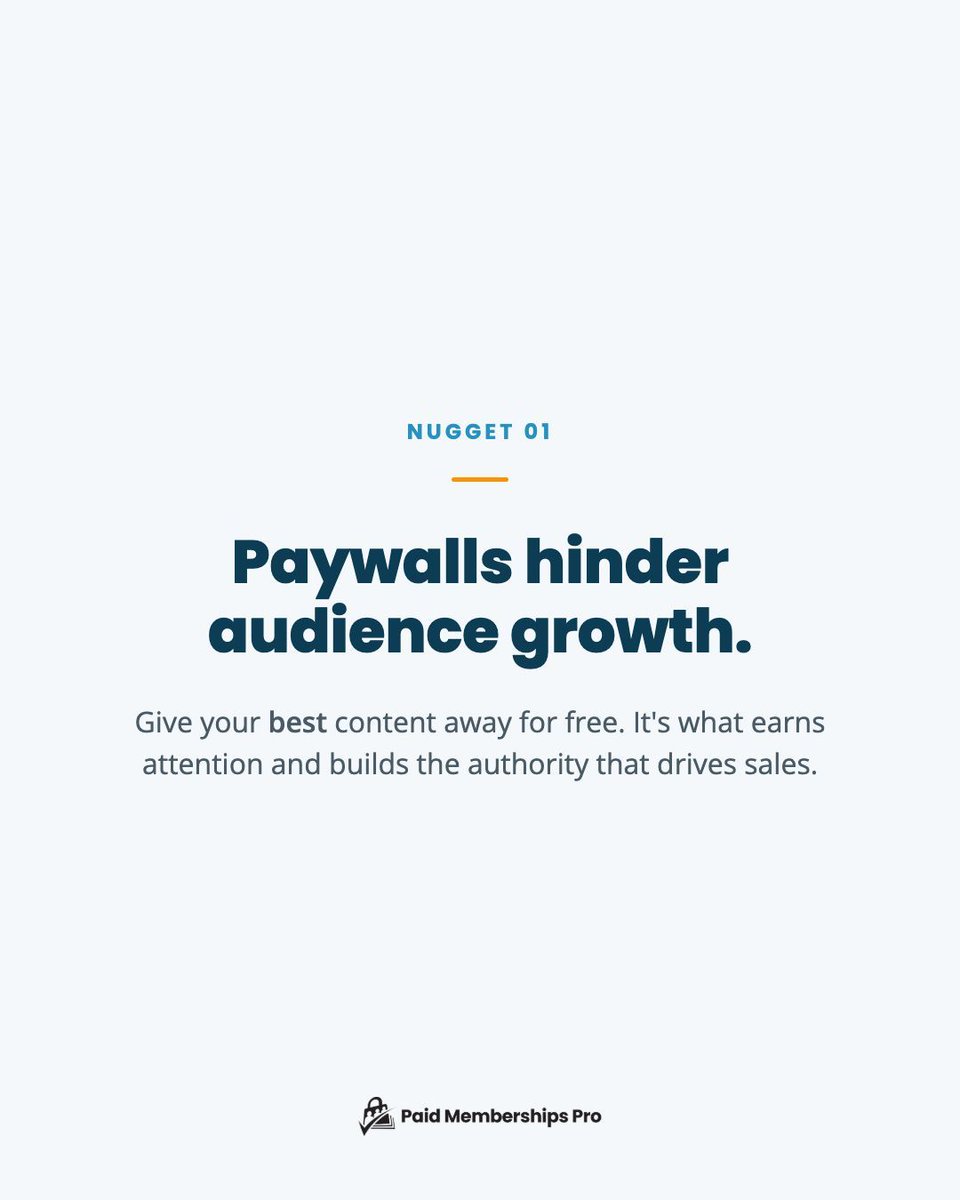 pmproplugin's tweet photo. Locking everything behind a paywall slows your growth. Give your best content away for free. It's what earns attention and builds the authority that turns into sales.

https://t.co/bmxcV71C1L https://t.co/1dNXdtTPyl