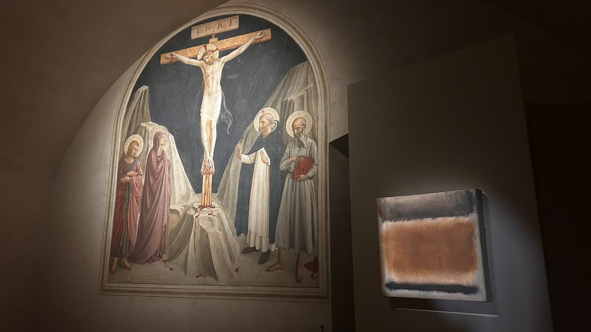 moonbeeaam's tweet photo. Rothko and Fra Angelico

The Rothko pictures are like muted concentrations or reductions of the frescos, something like what paintings would resemble if they could be heard faintly through walls https://t.co/cz13Ycc0jA