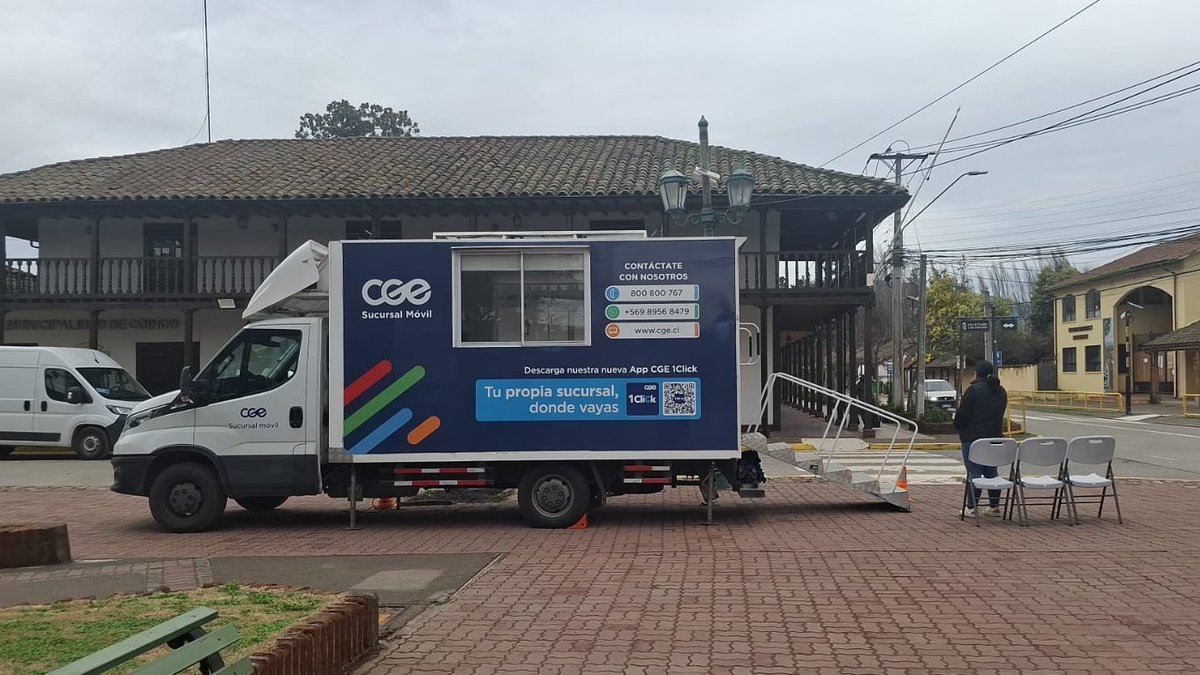 CGE_Clientes's tweet photo. Hasta las 14:00 horas podrás realizar tus trámites comerciales en nuestra #OficinaMóvilCGE🚐, ubicada en la Plaza de Armas de #Coinco. ¡Te esperamos! #EntregamosEnergía ⚡ https://t.co/ebgOGuaDTH