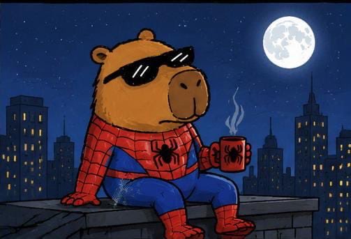 Capyderman's tweet photo. Spider-Man: With great power comes great responsibility

Capyderman: With great power comes great vibes 🦫🕶️

#Capyderman https://t.co/dPCaze32Iu