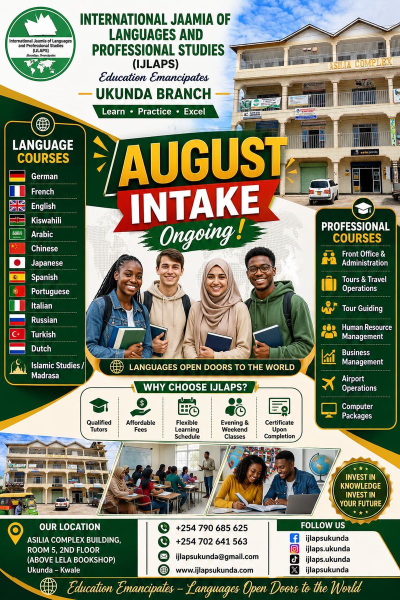 ijlapsukunda's tweet photo. IJALPS UKUNDA OFFERS YOU AN OPPORTUNITY TO LEARN LANGUAGES FROM BASIC LEVEL TO ADVANCE LEVELS! LOOKING FOR A PLACE TO LEARN BELOW LANGUAGES? ENROLL TODAY TO START. https://t.co/q8uVgaJquT