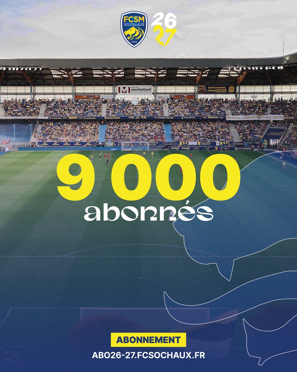 FCSM_officiel's tweet photo. 9⃣ 0⃣0⃣0⃣ 𝒂𝒃𝒐𝒏𝒏𝒆́𝒔, 9 000 fois merci 💛💙

🤯 Il est encore temps de rejoindre l'aventure ! Les abonnements sont ouverts jusqu'au dimanche 2 août. ⏳ #TOUSABONAL

🎟️ https://t.co/av34lkS2EL https://t.co/VLFN671mcj