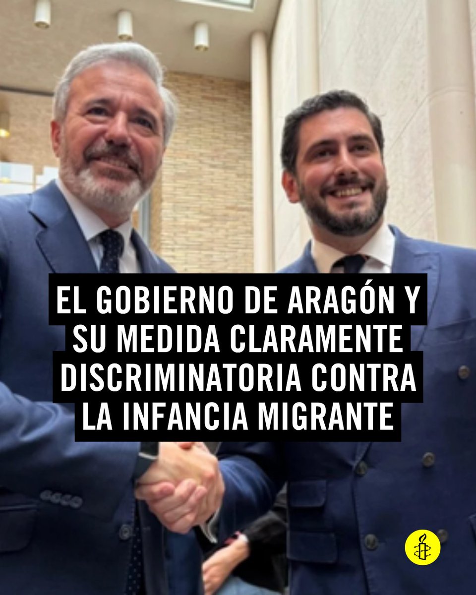 amnistiaespana's tweet photo. La nueva Consejería de Desregulación, Bienestar Social y Familia de Aragón, en manos de VOX, ha decretado privar de la asignación semanal de 17€ únicamente a las niñas y niños que han migrados solos y que están bajo tutela del Gobierno.

Esto es algo extremadamente grave: supone una medida claramente discriminatoria contra la infancia migrante. Abrimos hilo👇