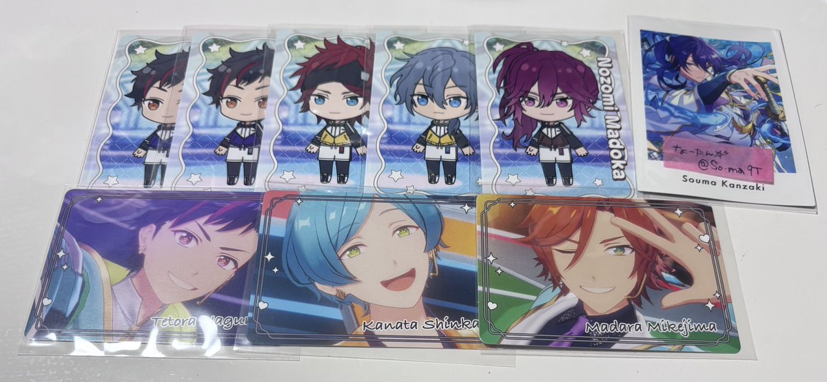 So_ma9T's tweet photo. 【交換】あんスタチップス

譲: SD:鉄虎×2.燐音.ニキ.望見
     MV:鉄虎.奏汰.斑
求:舞珠＞颯馬

8/3池袋14時台アニカフェにいるため前後でのお手渡し可能な方優先
SD同士.MV同士での交換のみ

検索からもお気軽にお声掛けください🌟 https://t.co/gHeV0YL4W8