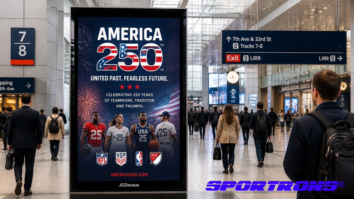 Sportrons's tweet photo. Celebrate USA250! Dominate transit hubs to capture daily commuter eyes for sports marketing. Join our patriotic pledge at https://t.co/yOSj3zLldR. #TransitAds #OOH https://t.co/cwAOLUVP7C