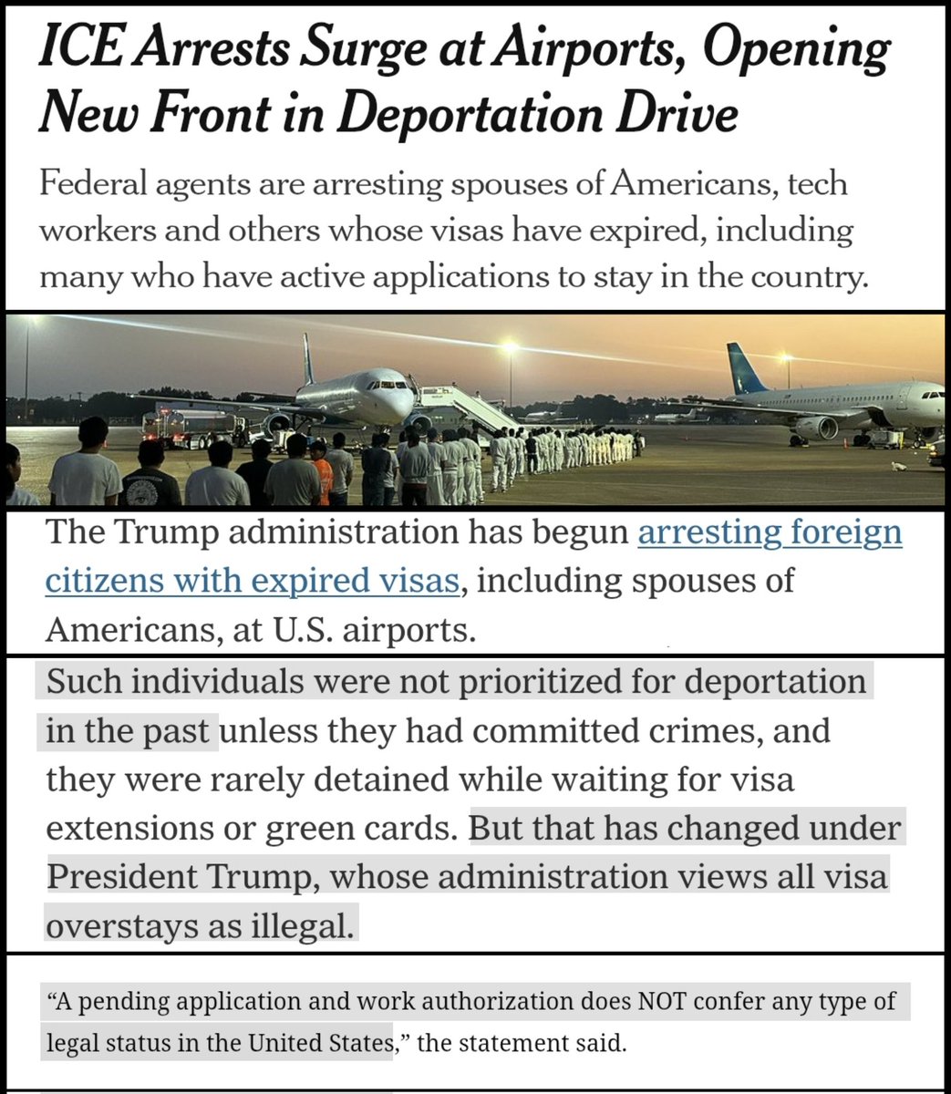 derzum_'s tweet photo. ICE has begun arresting foreigners for expired visas, including tech workers, many at airports in recent weeks.

Under previous admins, visa overstays were not a target. Under the Trump admin, the DHS says a past or pending application will no longer save you from deportation. https://t.co/lyCRIOpvyR