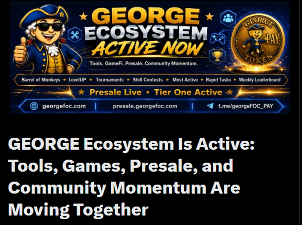 Crypto_Gainz_z's tweet photo. @GEORGE_FOC  is not waiting for what comes next.

GEORGE Ecosystem is active. 

• George Tools
• GameFi
• Presale Tier One
• Community contests
• Weekly leaderboards
• Rapid Tasks
• Holder-focused momentum

https://t.co/Rph7DvRWY3   🇺🇸
https://t.co/jiTluCUULv

#GEORGE #GeorgeFOC #LevelUP #GameFi #Web3Gaming #presale #GIME #GOAL #GAPS #DeFi #Web3