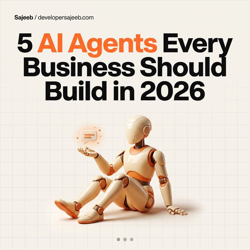 developersajeeb's tweet photo. 5 AI agents worth building in 2026:

• lead qualifier • support agent • content repurposer • reporting agent • onboarding agent

Each one saves ~10 hrs/week. Most businesses run zero.

#AI #buildinpublic https://t.co/2uealr8EXW