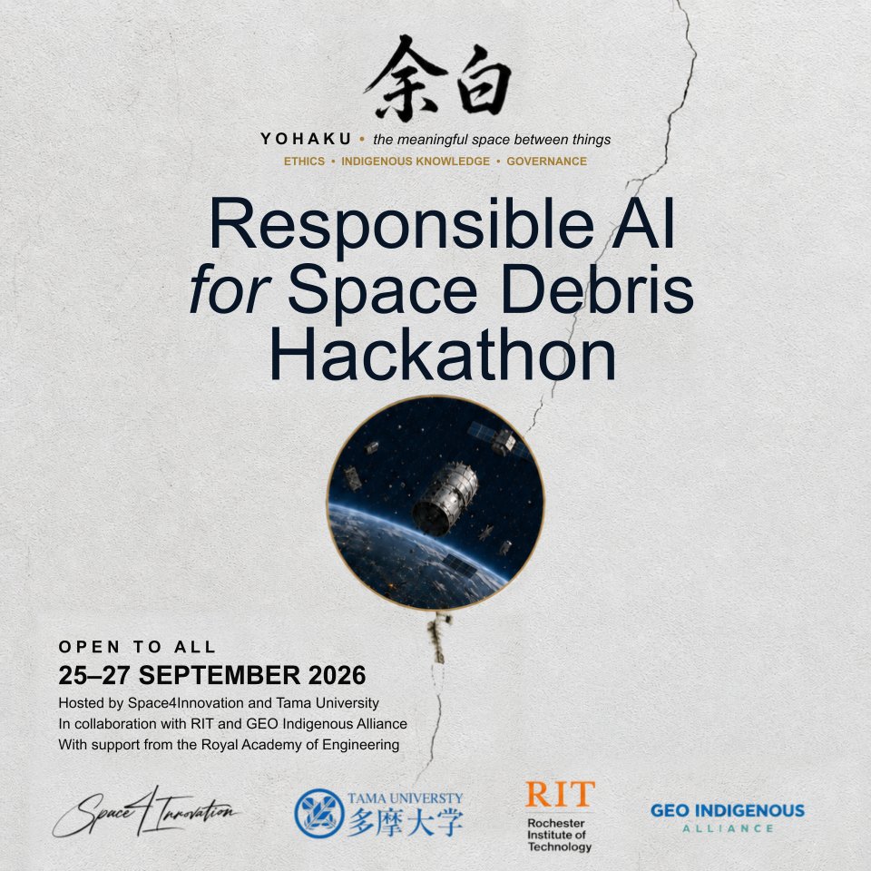 DMastracci's tweet photo. Nothing between us is empty 
Orbit is filling with #SpaceJunk &amp; automated decisions that may outlive us 
#Yohaku 余白 brings #IndigenousKnowledge together with engineering &amp; law to ask: who carries the risk &amp; what must remain human? 
📌25–27 Sep 2026 https://t.co/cqlR5n0zSf #AI https://t.co/q7xUnNvVng