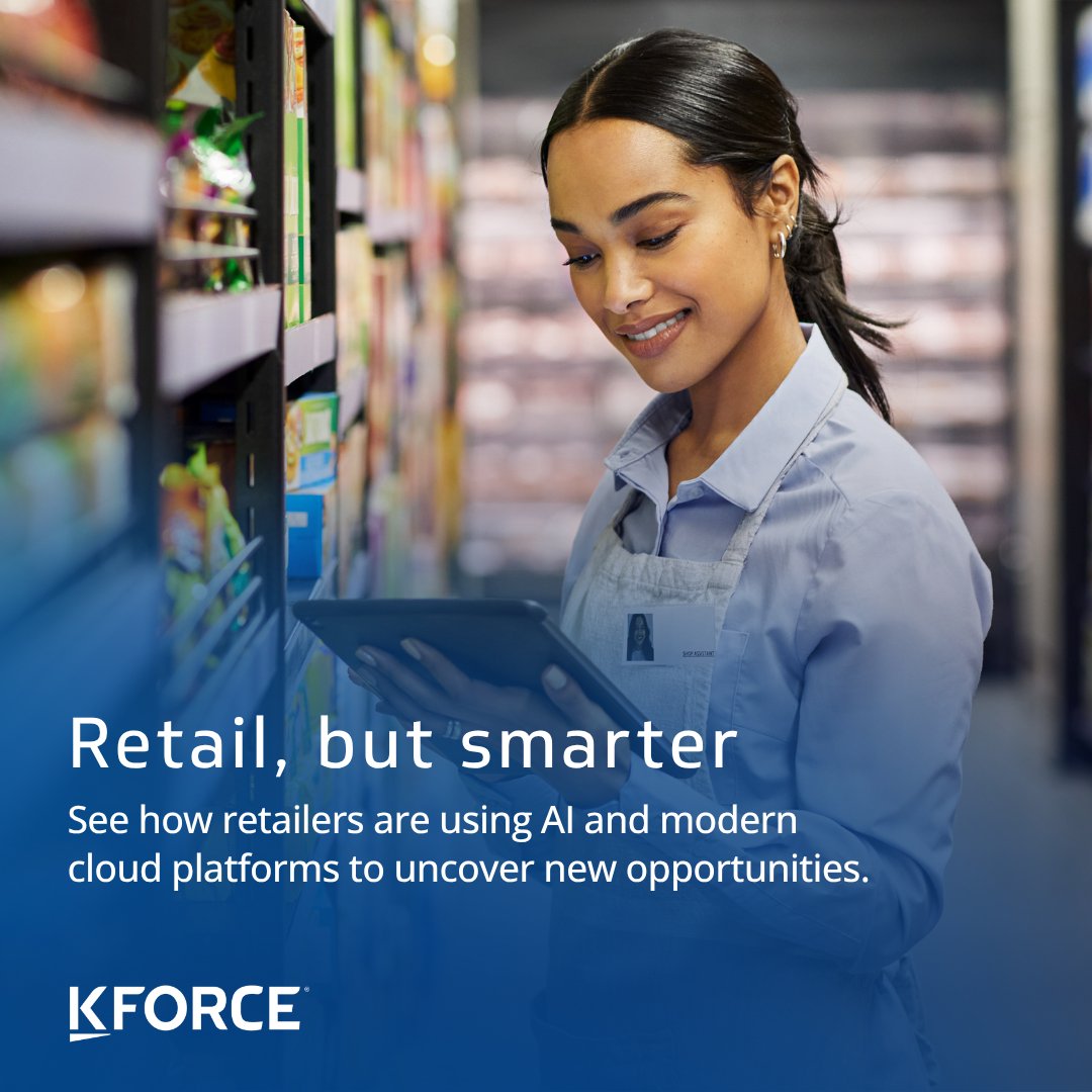 Kforce's tweet photo. Retail is getting more personal and more intelligent. 

With #Databricks and #Snowflake, teams can turn customer behavior into real-time action, delivering more relevant experiences and improving supply chain responsiveness along the way. 

Here’s how: https://t.co/DD3xKQUyOY https://t.co/3nnzQA93Nd