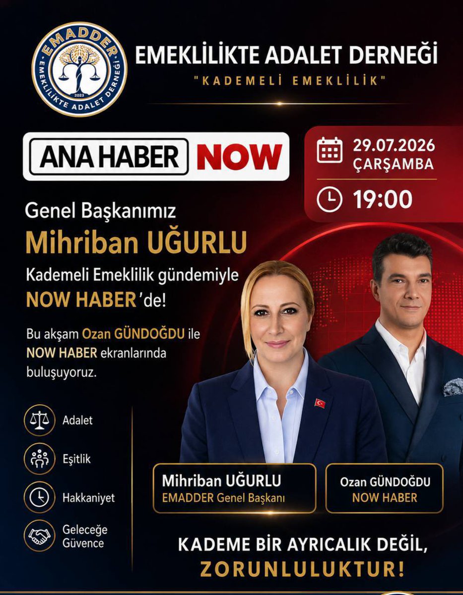 ErenVural1234's tweet photo. 📺 Bu akşam sesimiz bir kez daha milyonlara ulaşıyor❗️

EMADDER Genel Başkanımız Mihriban Uğurlu, kademeli emeklilikte yaşanan adaletsizliği ve milyonların haklı beklentisini NOW Ana Haber ekranlarında kamuoyuyla paylaşacak.

🗓️ 29 Temmuz Çarşamba
🕖 19.00
📺 NOW Ana Haber

Adalet, eşitlik ve hakkaniyet mücadelemize destek olmak için ekran başında buluşalım.

Kademe bir ayrıcalık değil, zorunluluktur‼️

@nowhaber
@ozngndgdu
@EmadDernegi
#EmadderNOWda