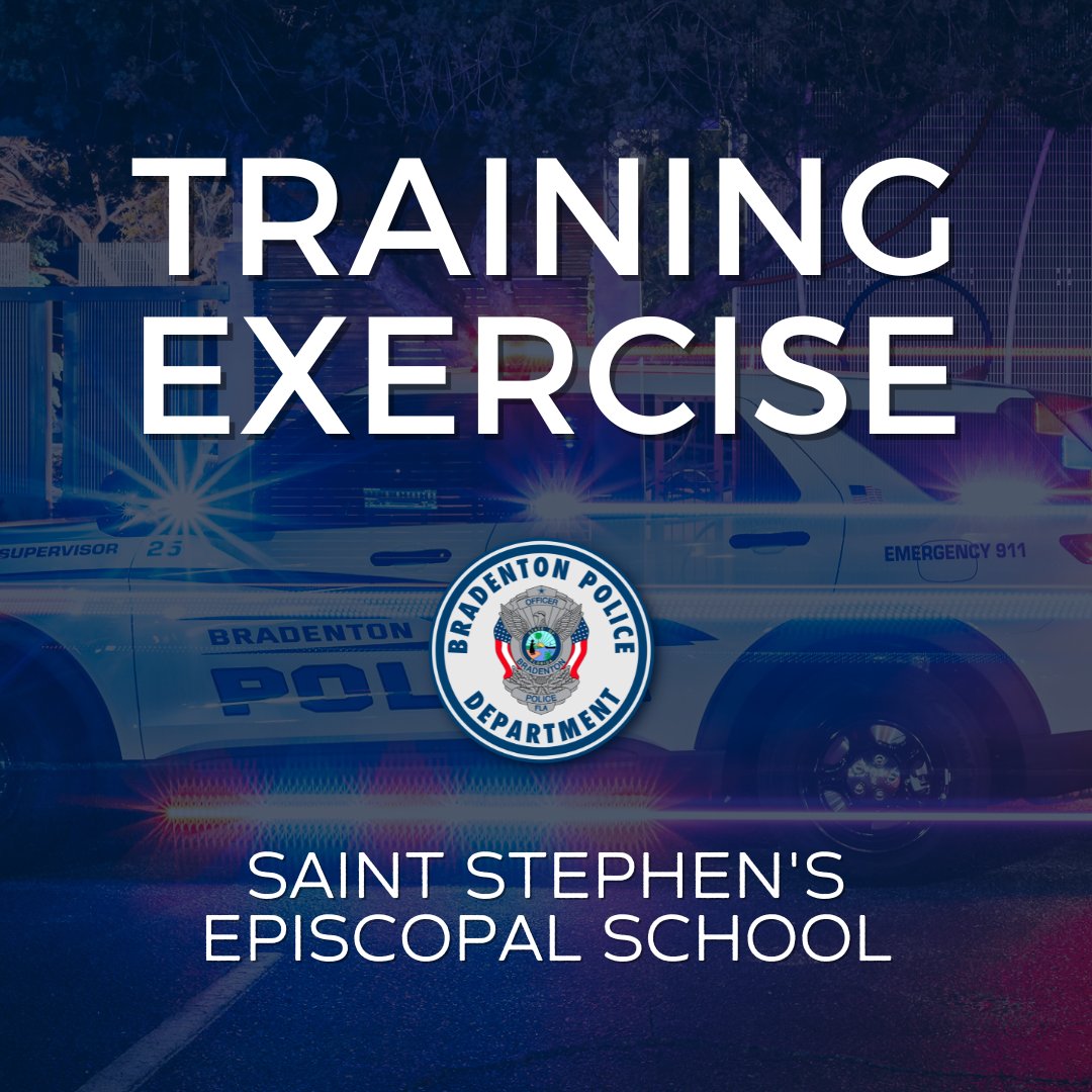 BradentonPD's tweet photo. ⚠️ TRAINING EXERCISE TODAY ⚠️ BPD's SWAT Team is conducting training exercises today at Saint Stephen's Episcopal School (41st St W & Manatee Ave). Please don't be alarmed if you see BPD vehicles on site!

Our SWAT Team regularly trains in schools and other locations throughout the city to prepare for the situations we hope never happen. These realistic scenarios help officers sharpen their skills, improve teamwork, and practice making critical decisions under pressure.

We're grateful to our community partners for allowing us to use their facilities so our officers can continue training at the highest level.