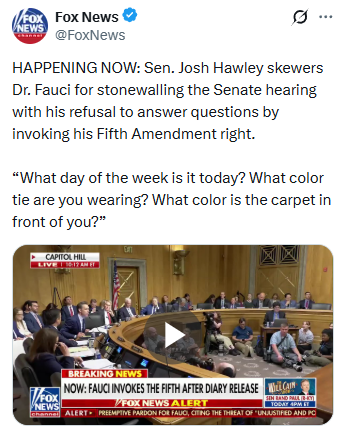 4HumanUnity's tweet photo. Josh Hawley is WRONG. A pardon doesn't cover potential state law violations, or new false statements made today. So brave, going after a man with a technicality that doesn't even hold up.

But the real disgrace here is what you're all doing to Fauci, including Fox, a network that agreed to pay $787.5 million for lying to the American people about the 2020 election.

This is a man who spent nearly 4 decades serving under 6 presidents, Republican and Democrat alike, working on HIV, Ebola, Zika, and finally Covid, often at direct personal risk to himself and his family from threats and harassment.

He didn't invent the virus, he didn't create the shortage of ventilators or PPE, and he didn't decide which states would reopen early. He gave the best guidance available with the information he had, in real time, during a crisis nobody had a playbook for.
