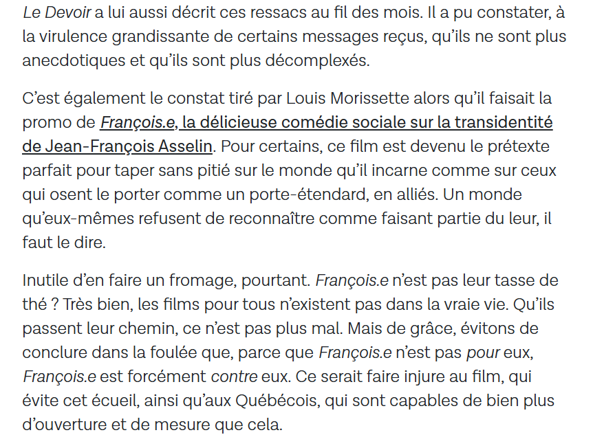 mbockcote's tweet photo. Cet éditorial du Devoir fait un lien entre l'attentat islamiste contre la gay pride de Berlin et la critique du film François.e  ! Il laisse même entendre que cet attentat islamiste meurtrier serait même le symbole du virage à droite du monde occidental ! 
Cet éditorial est d'une bêtise abyssale, il est aussi odieux.
***
https://t.co/LNac9QAGgP