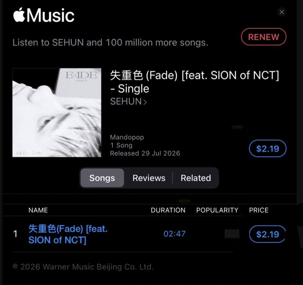 ExoProjectt's tweet photo. BUY 'FADE' ON ITUNES NOW

Comprem o single do SEHUN no iTunes, façamos com que ele suba nos Charts do Brasil 🇧🇷

Cada single custa 2,90 💳

🧡 #SEHUN_FADE #SEHUN #세훈 #Sehun_solo #EXO https://t.co/8aMhZVVb5r