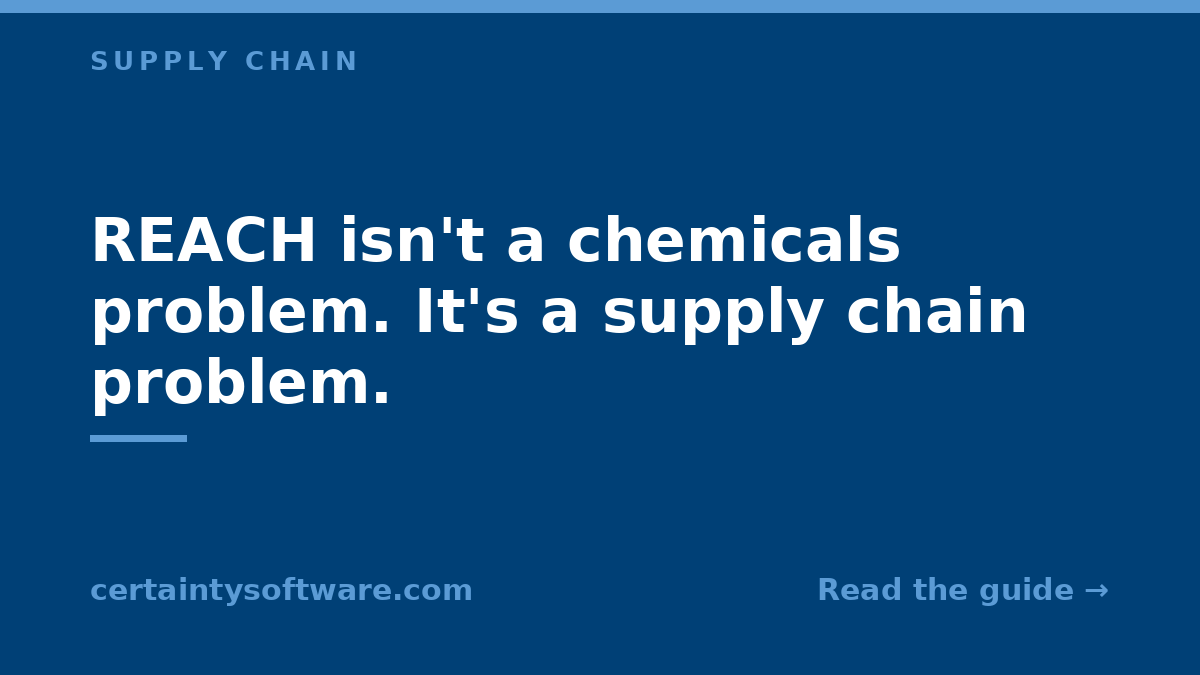 certaintysoft's tweet photo. REACH isn't just a chemicals rule — it reaches your whole supply chain.

The SVHC Candidate List just passed 253 substances, and a universal PFAS restriction is advancing. Who must comply in 2026, explained: https://t.co/IW6nXuwvN4 #SupplyChain #REACH #PFAS https://t.co/GBEC5f5UOd