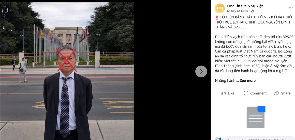 BoatPeopleSOS's tweet photo. As BPSOS sent evidence to the USTR for their investigations of intellectual property thefts &amp; forced labour in Vietnam, Vietnam are again targeting BPSOS &amp; its CEO, Dr Nguyễn Đình Thắng.
(At least) 5 different pages, the same photo, the same text.
This is a coordinated attack. https://t.co/efE7C9Xvwu