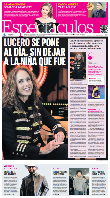 Univ_espect's tweet photo. #EnPortada Con 46 años de carrera, Lucero (@LuceroMexico) agradece seguir vigente y haber cumplido el sueño de un día estar en tv. Estrena "Fuertes declaraciones" 🎶
https://t.co/JRHp8WhwX9 https://t.co/BeOYdNT7FL