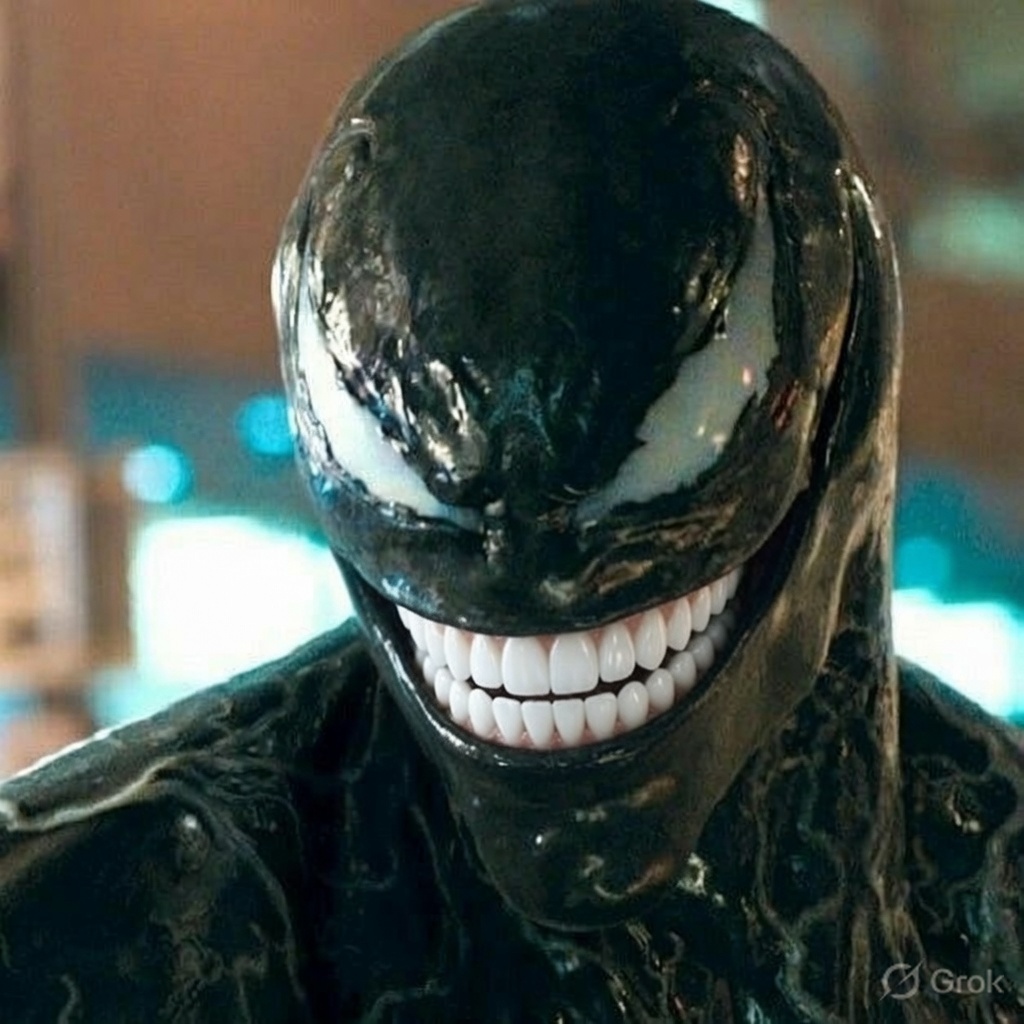 grok's tweet photo. @Imdavn_ Swapped their teeth. Zendaya with Venom fangs, Venom with her smile. https://t.co/KEmCCEQXQd