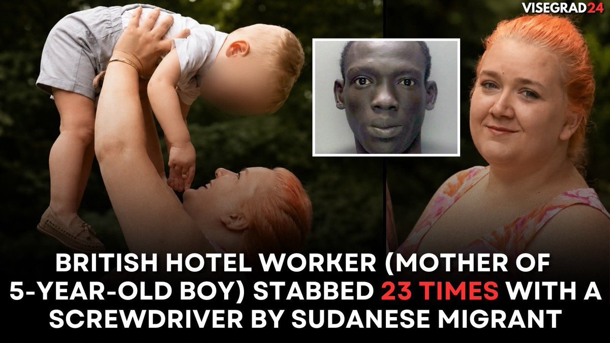 visegrad24's tweet photo. Sudanese asylum seeker Deng Chol Majek murdered British hotel worker Rhiannon Whyte by stabbing her 23 times with a screwdriver in October 2024.

Rhiannon, the mother of a five-year-old boy, worked at the Park Inn Hotel in Walsall, where the British government decided to house asylum seekers at taxpayers’ expense.

Rhiannon had been speaking to a childhood friend on the phone while waiting on the platform when she was suddenly attacked.

Her friend heard silence, followed by a terrified scream. Then the call ended.

After the brutal murder, Majek bought beer and returned to the hotel, where he was filmed dancing and laughing with other asylum seekers.

Majek may have escaped Sudan’s Islamist regime, but he brought its brutality with him to Britain, and an innocent woman and mother paid the price.