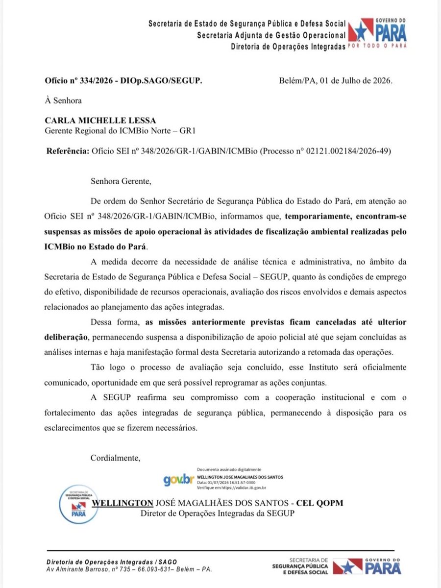 fiscaldoibama's tweet photo. Sem justificativa, a proibição da PM de apoiar o Ibama e o ICMBio nas operações de fiscalização já é sentida:

No mês de julho o ICMBio teve que REDUZIR em quase 70% das operações devido à falta de policiamento.

Quem DESPREZA a proteção da Amazônia não pode governar o Pará! https://t.co/IpLsFkNYqn