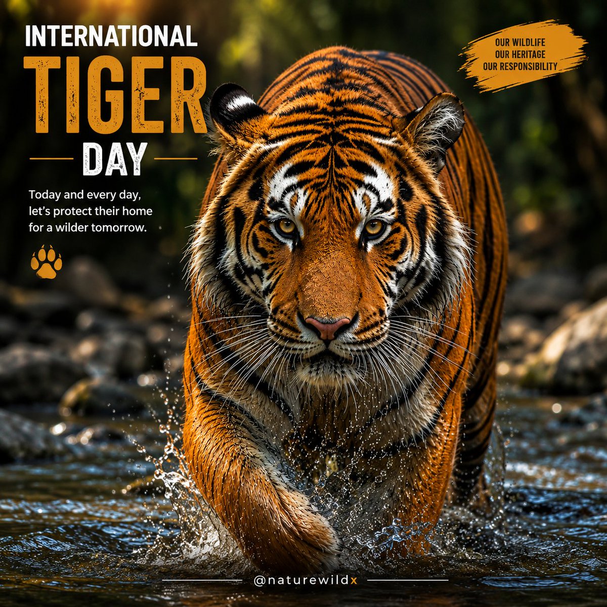 naturewildx's tweet photo. #InternationalTigerDay 🐅
Every tiger has a unique set of stripes—just like a human fingerprint.
Protect Tigers. Protect Our Future. 🌍🐯 https://t.co/xPI8IbwuDD