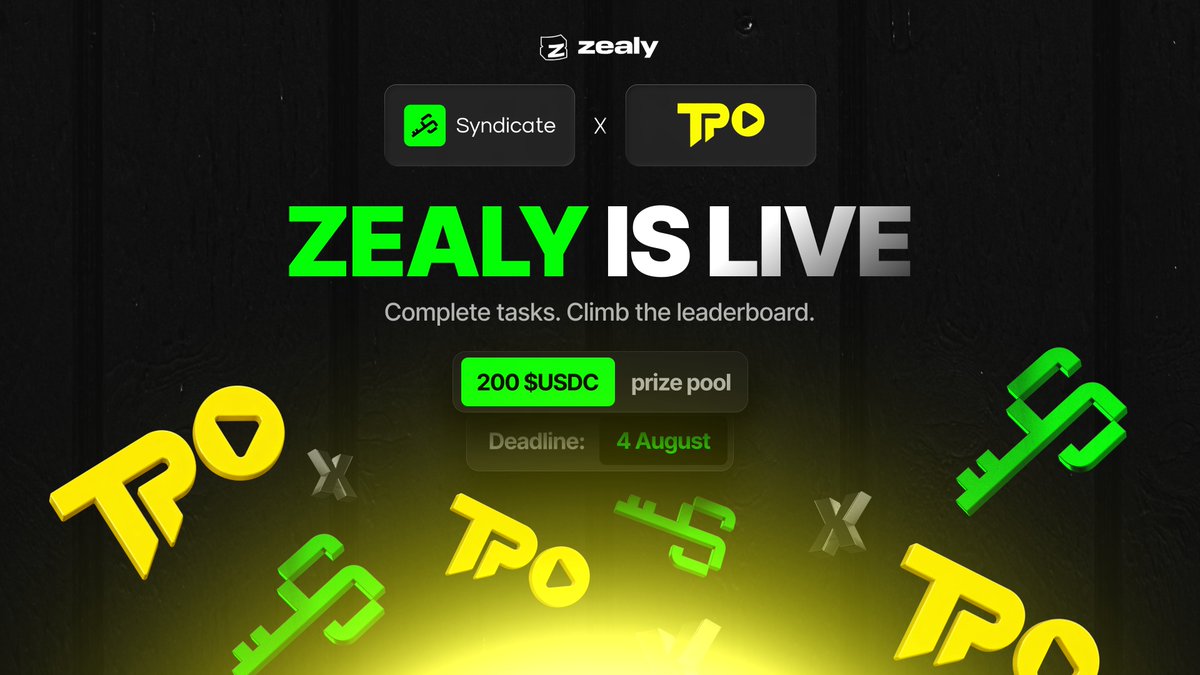 sndcapp's tweet photo. Syndicate 🤝 @TokenplayAI Zealy campaign is LIVE 👇

https://t.co/wS1RPuXPWS

200 $USDC raffle – complete the quests and you're in the draw.

⏳ Deadline: 4 August

New quests roll out bit by bit, so check often – you don't want to miss the next batch 👀

TokenplayAI lets you build a token-powered mini-app just by describing it.

Early Access is coming soon, so now's a good time to get familiar with it.