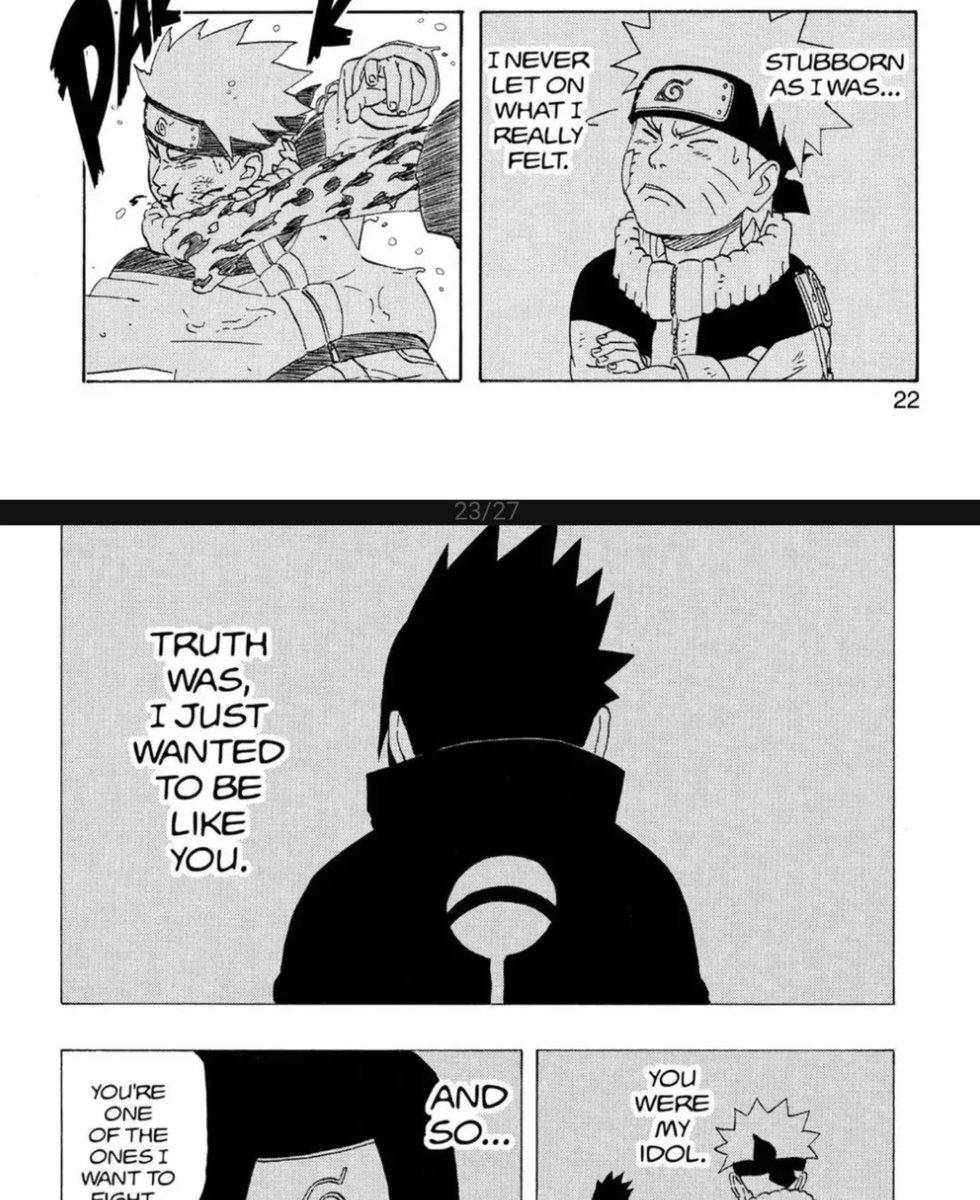 cultofsasuke's tweet photo. i love that kishimoto has naruto very freely and often compliment sasuke in gaiden, just like he wanted to do when he was small :( they grew so much and their love has matured alongside them https://t.co/f2mSP9mlde