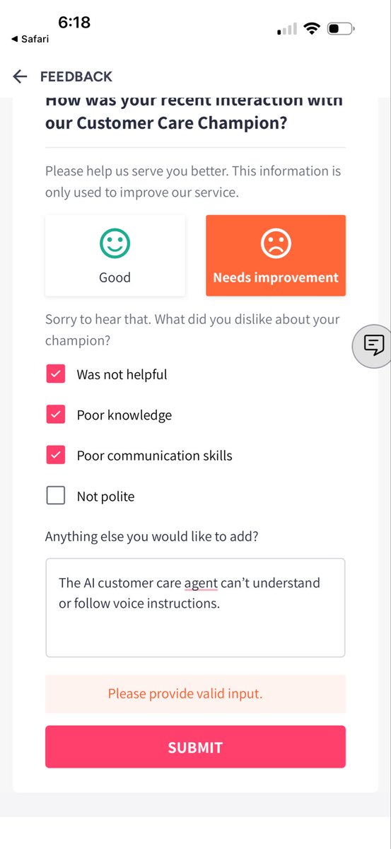 WordsByV's tweet photo. @MyntraSupport @myntra Apparently a customer’s feedback is invalid and can’t be submitted on the @myntra app #myntrafail https://t.co/UaqVvys13w