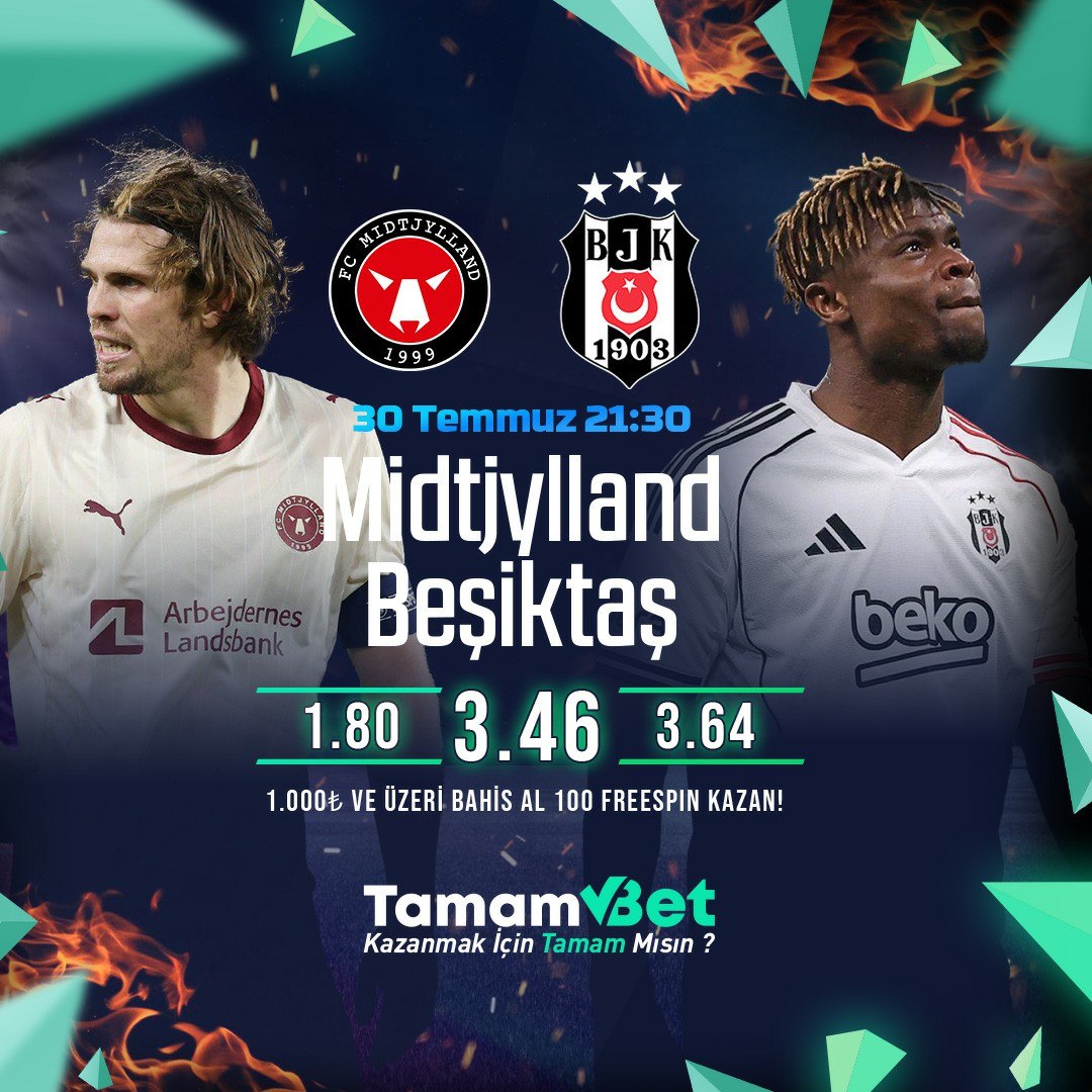TamamSocialX's tweet photo. ⚽️ Dev karşılaşmanın heyecanını TamamBet'te yaşa!

🔥 Midtjylland 🆚 Beşiktaş maçına en iyi oranlarla katıl.

🎁 1.000₺ ve üzeri bahis al, **100 Freespin** kazan!

💚 Kazanmak için **TamamBet** her zaman yanında!

Tamambet Giriş: https://t.co/7FYPXUFSVr https://t.co/QBSbf9r7hw