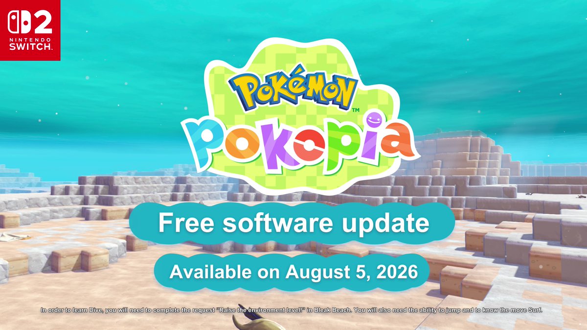 NintendoAmerica's tweet photo. Manaphy will teach you Dive, a move that allows you to move freely underwater in the upcoming #PokemonPokopia Ver. 2.0.0 Free Software Update.

Once you have learned Dive, you can swim along with Water-type Pokémon and build places for relaxation or even a crop field underwater. https://t.co/wHNDi340yA