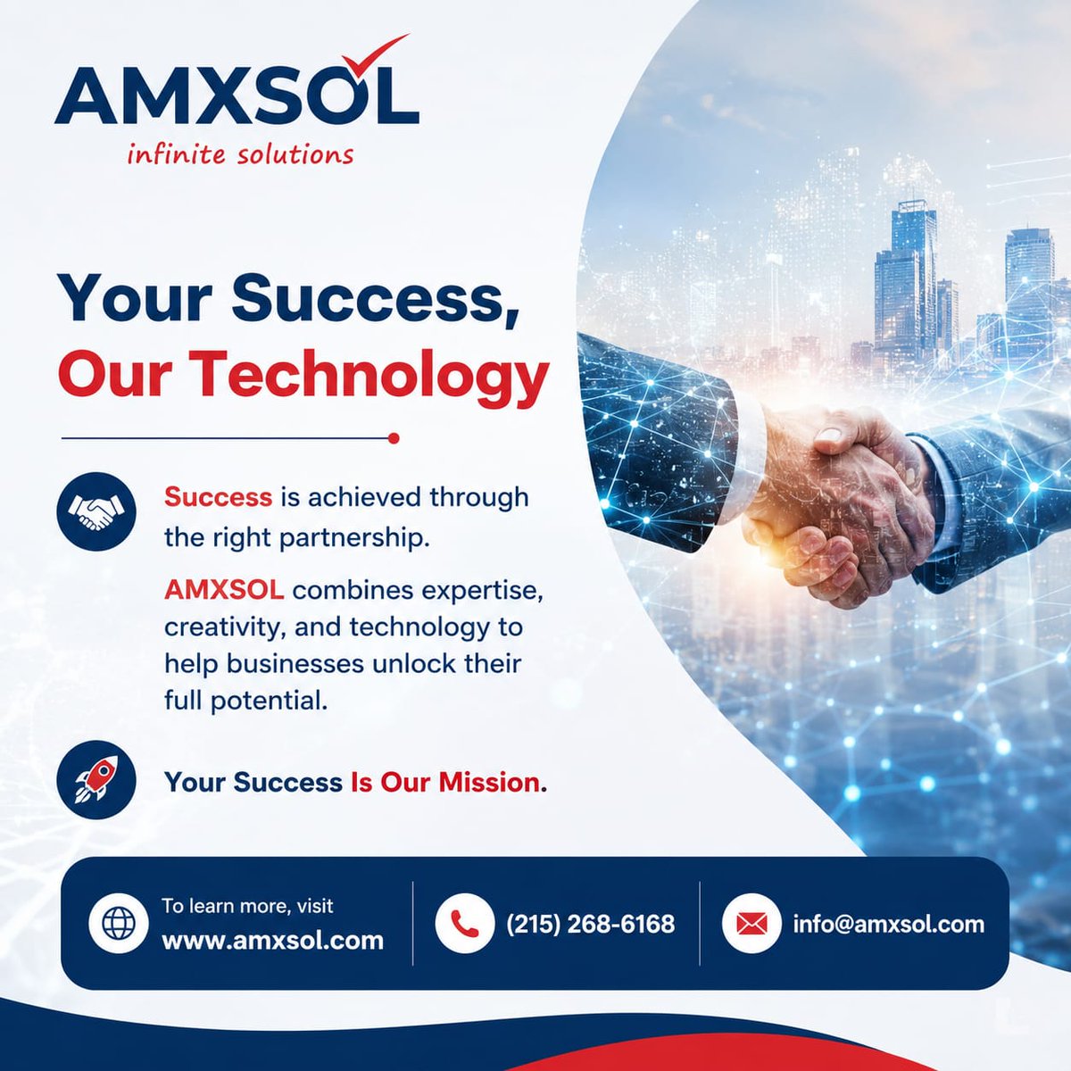 amxsol's tweet photo. Your success starts with the right technology partner. At 🌐To learn more, 
Follow 👉 @amxsol
visit https://t.co/etOLFwDT5l 
📞 (215) 268-6168 | 
✉️ info@amxsol.com
#AMXSOL #InfiniteSolutions #Technology #BusinessGrowth #DigitalTransformation #Innovation #TechSolutions https://t.co/87XWlOhhnI