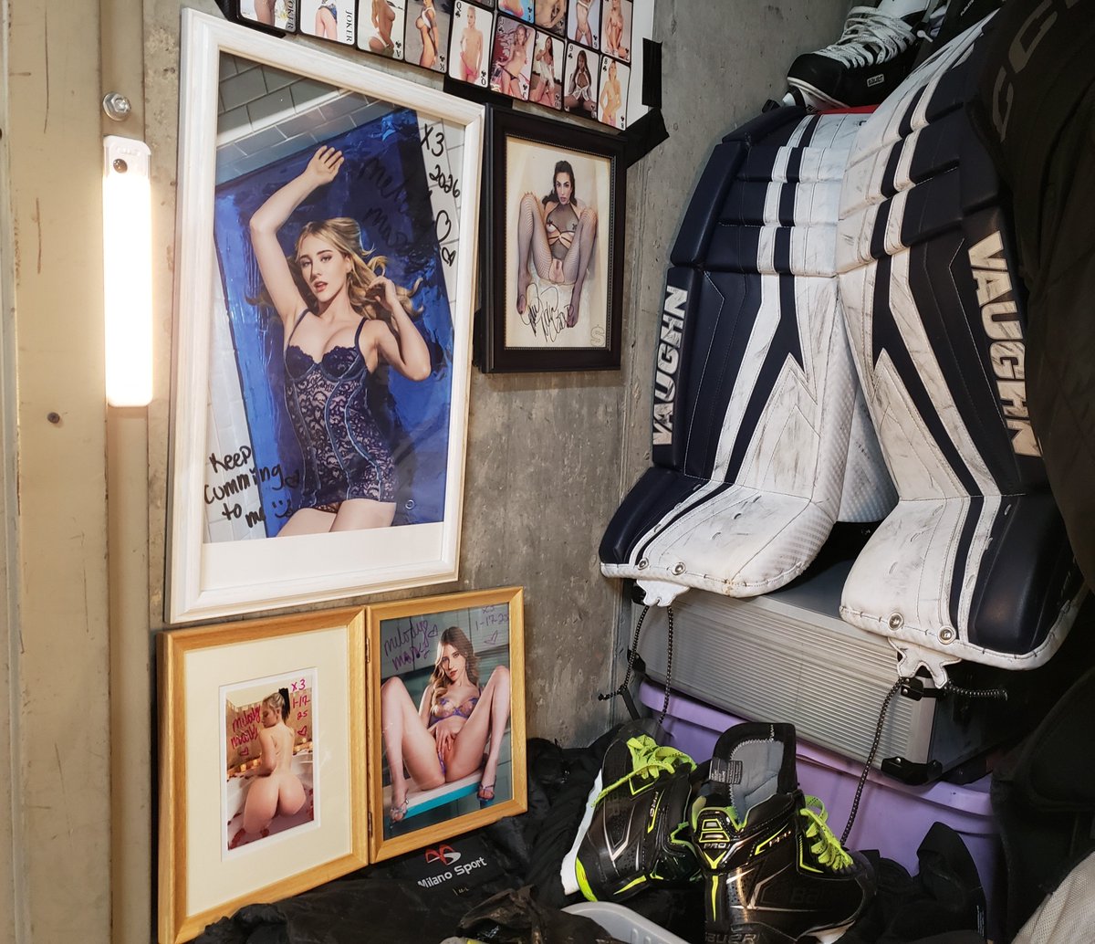 Paperbag1124's tweet photo. My hockey gear storage room has become a @MelodyMarksxxx sanctuary https://t.co/WgvhoR1qXi