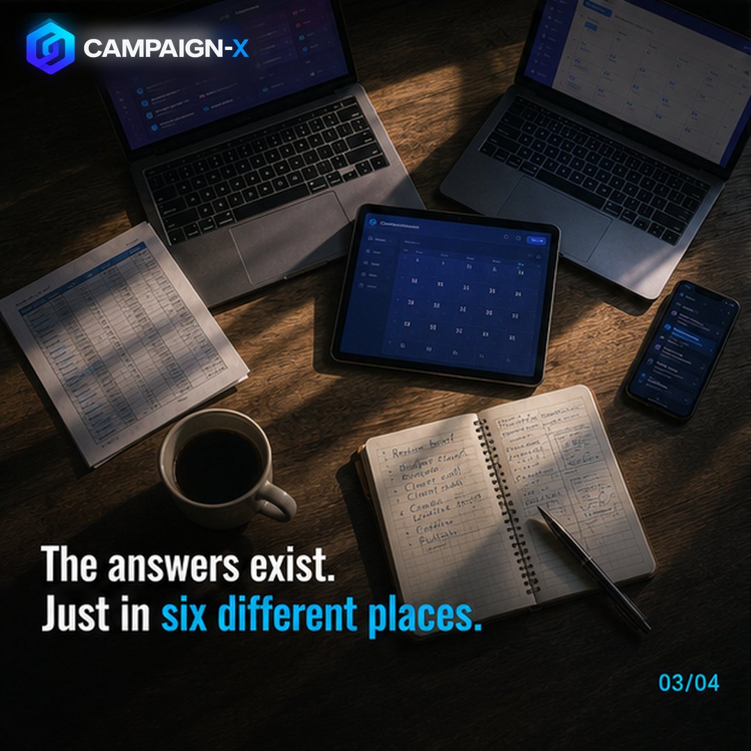 CampaignX_AI's tweet photo. Monday 9 AM. Four questions. 60 seconds. What’s shipping, what’s stuck, who owns it, and what did it earn?

Bring your entire marketing workflow into one place with CampaignX. 🚀

👉 Book a demo today!

#CampaignX #MarketingAutomation #ContentMarketing #DigitalMarketing #SaaS https://t.co/uFPhUYLMgZ