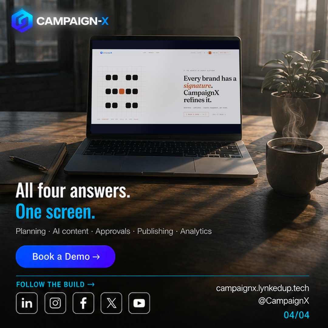 CampaignX_AI's tweet photo. Monday 9 AM. Four questions. 60 seconds. What’s shipping, what’s stuck, who owns it, and what did it earn?

Bring your entire marketing workflow into one place with CampaignX. 🚀

👉 Book a demo today!

#CampaignX #MarketingAutomation #ContentMarketing #DigitalMarketing #SaaS https://t.co/uFPhUYLMgZ