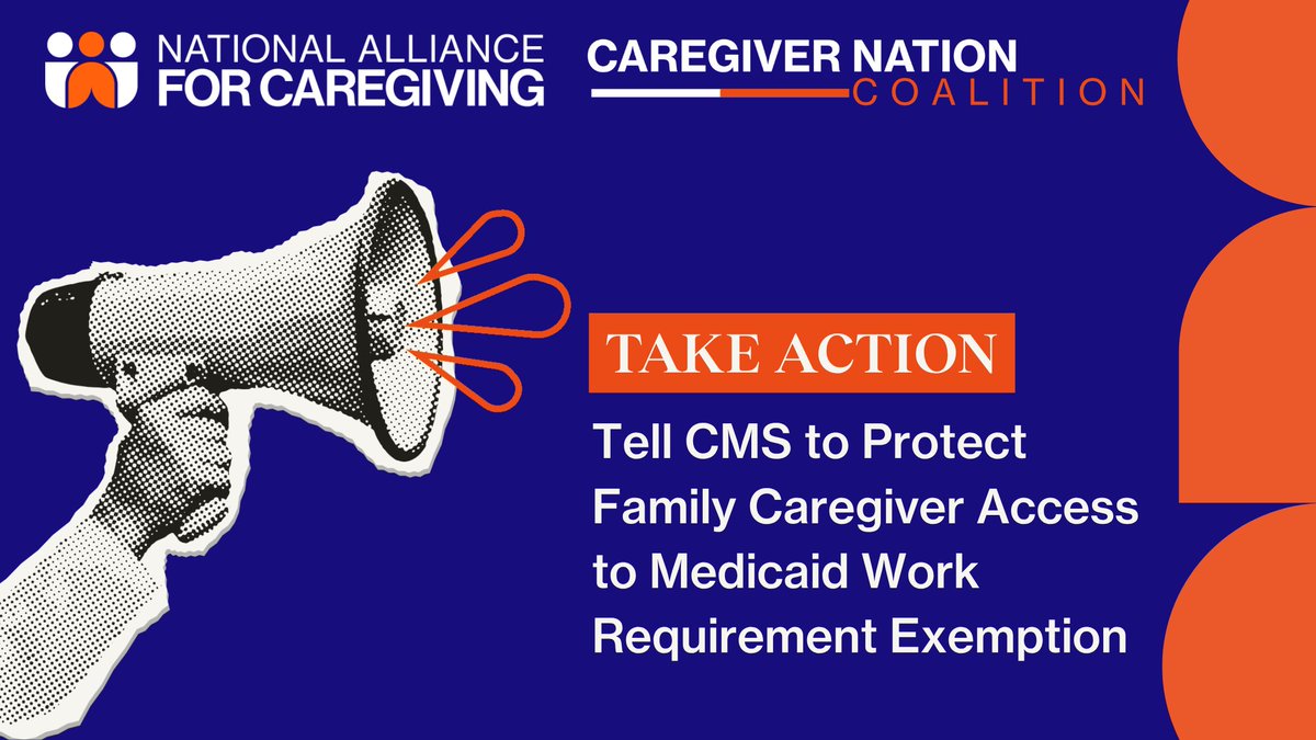 NA4Caregiving's tweet photo. A new CMS rule threatens the #Medicaid work requirement exemption promised to family caregivers.
Gaps in documentation and inconsistent rules could cost families their coverage. Comments close July 31.
#TakeActionNOW: https://t.co/VS26hdqQPZ https://t.co/yWE45VazDJ