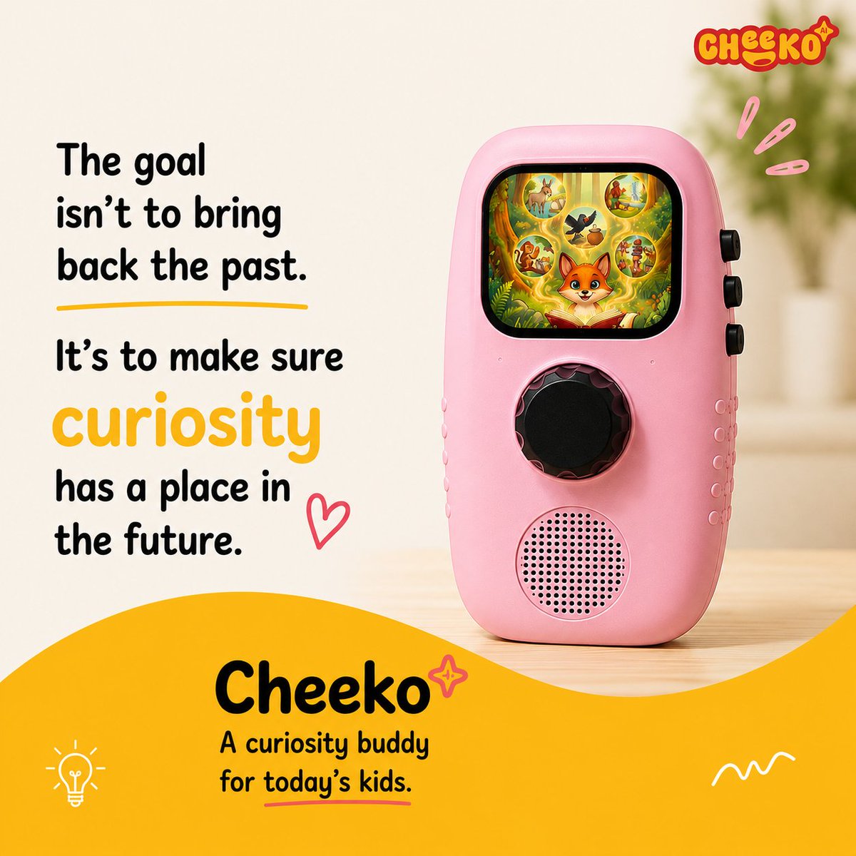 Cheekoai's tweet photo. Childhood has changed. Curiosity shouldn't. 💛

The goal isn't to bring back the past.
It's to make sure every child still has space to ask questions, imagine, and explore.

That's the future we're building with Cheeko.

#CheekoAI #Curiosity #Parenting #EdTech #Learning https://t.co/YqbJAWzeHd
