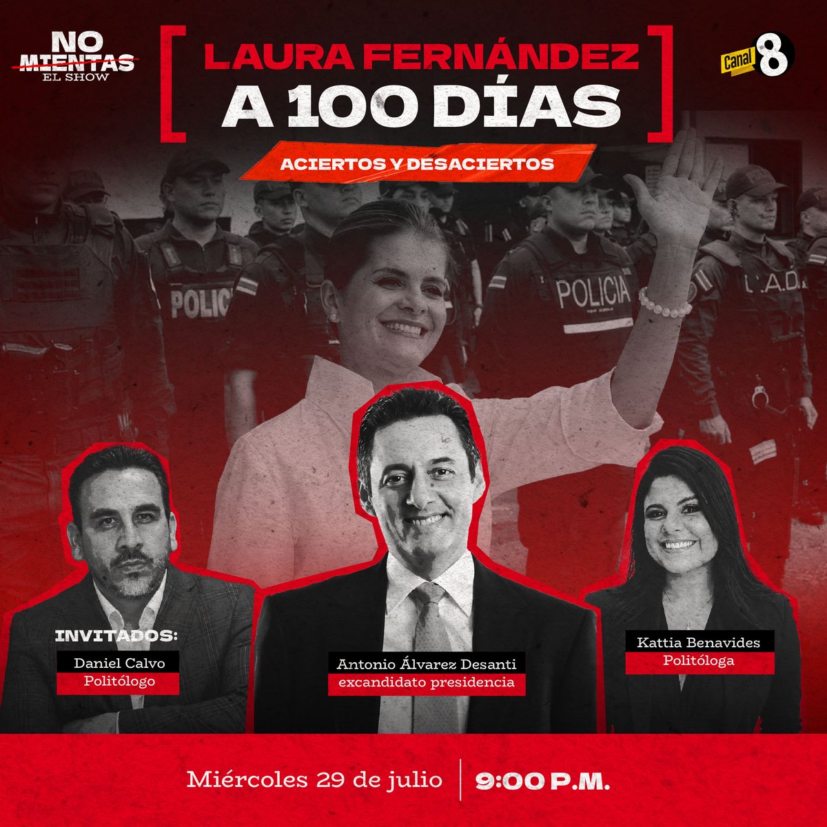 laoctavatvcr's tweet photo. La administración de Laura Fernández está a menos de 20 días de cumplir sus primeros 100 días, marcada por la seguridad, el combate al crimen organizado y el debate con el Poder Judicial. Esta noche lo analizamos en #NoMientas. 📺 9:00 p.m. por Multimedios Canal 8. https://t.co/LkaNBzFBCa