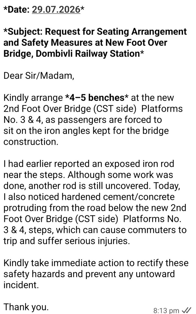 shetty4777's tweet photo. @AshwiniVaishnaw @RailMinIndia @srdomcogbbcr @srdeegmumbaicr @srdencomumbaicr @RailwaySeva @Central_Railway @GM_CRly @rpfwr1 @RailwayOf @MumRail #Dombivali #Passenger #Safety https://t.co/PcWOEzRPi8