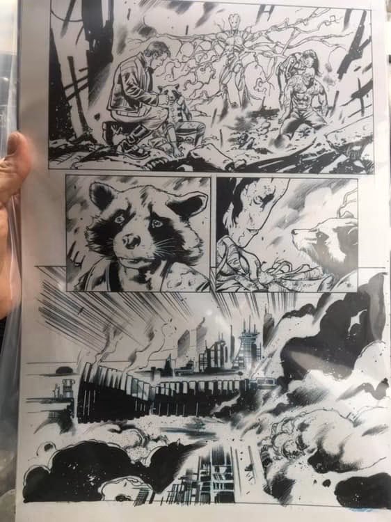 Mel_Unfiltered's tweet photo. @jpalmiotti This is probably my favorite piece. It’s the “We are Groot” scene from the Guardians of the Galaxy adaptation. I just love knowing there’s only one that exists, and it’s hanging on my wall. https://t.co/De4c9mGDMb